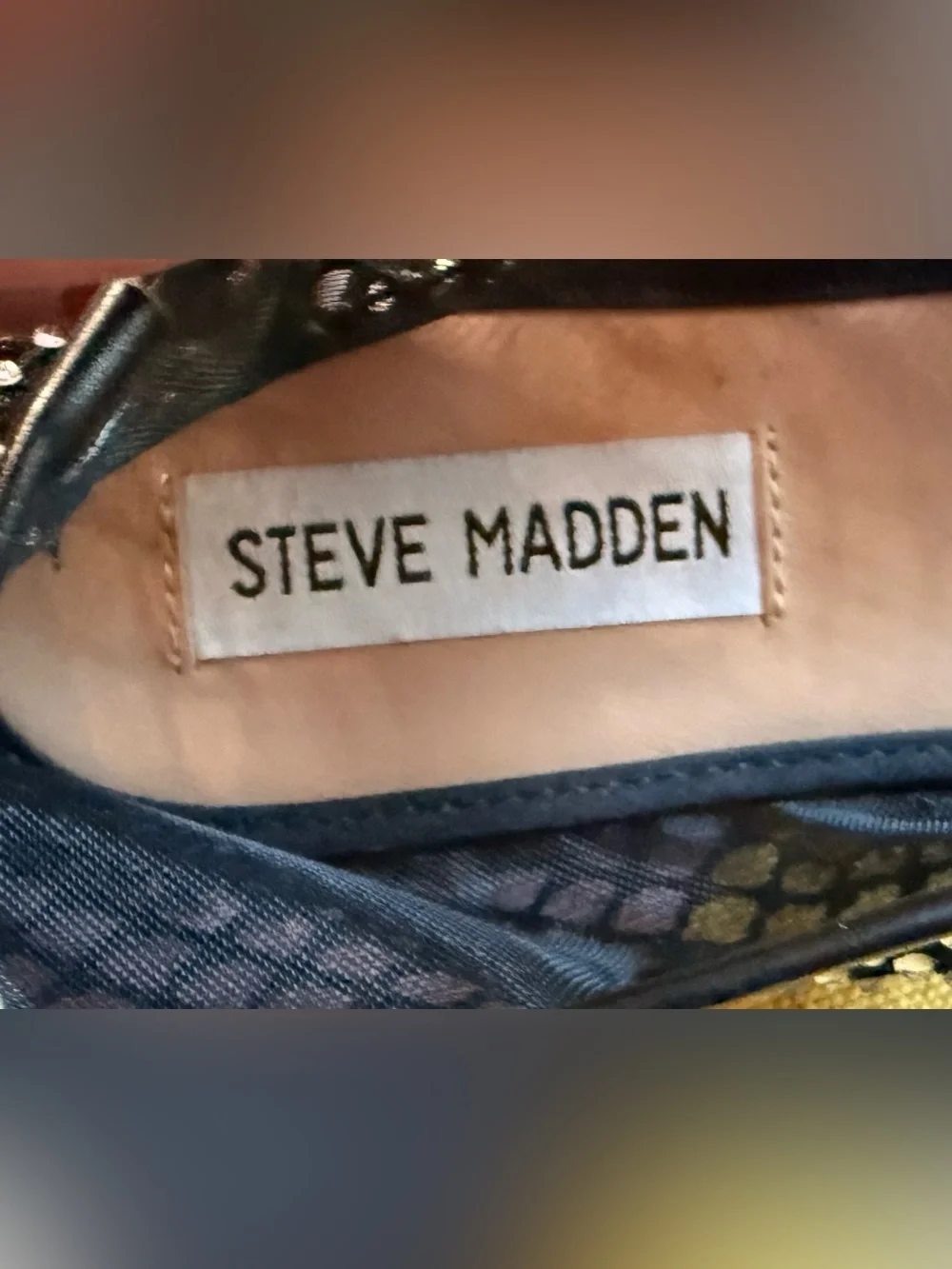 Steve Madden Black Mesh Mary Jane Flats with Crystal Stud Accents